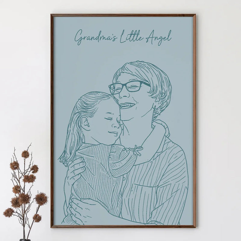 Custom Photo Outline Custom Photo Outline Sketch Mom Baby Family Portrait Line Art - Person ...