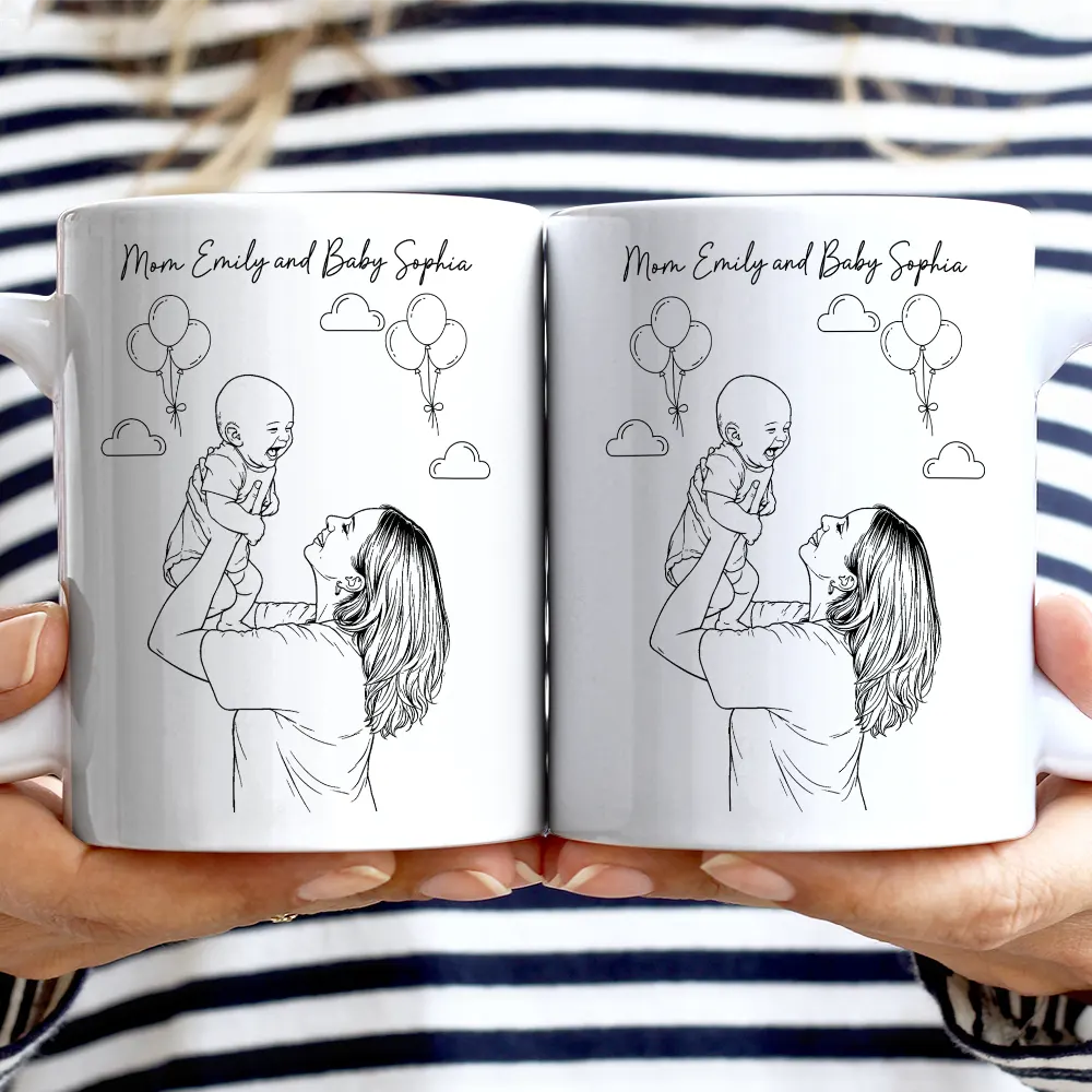 Gift For Mother,Gift For Father,Gift For Grandma,Gift For Grandpa,Love,Happy,Custom Photo - Custom Photo Outline Sketch Mom Dad Baby Family Portrait Line Art - Personalized Mug