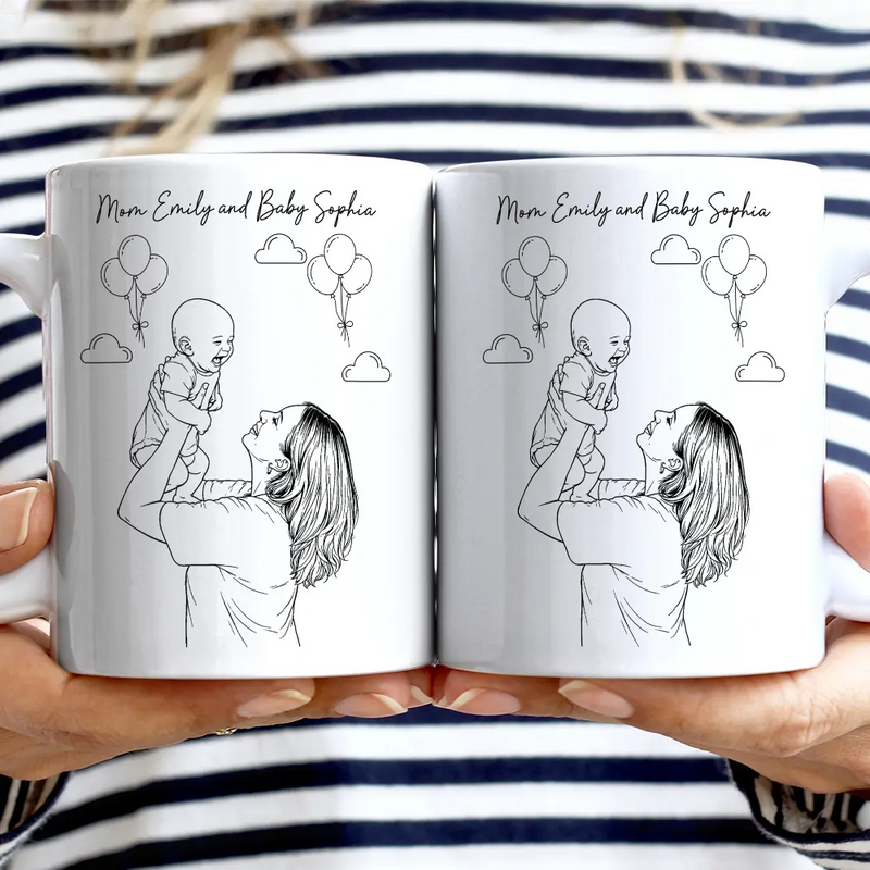 Gift For Mother,Gift For Father,Gift For Grandma,Gift For Grandpa,Love,Happy,Custom Photo - Custom Photo Outline Sketch Mom Dad Baby Family Portrait Line Art - Personalized Mug