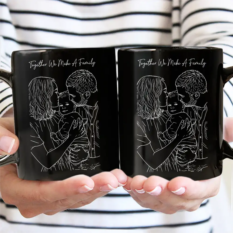 Gift For Mother,Gift For Father,Gift For Grandma,Gift For Grandpa,Love,Happy,Custom Photo - Custom Photo Outline Sketch Mom Dad Baby Family Portrait Line Art - Personalized Mug