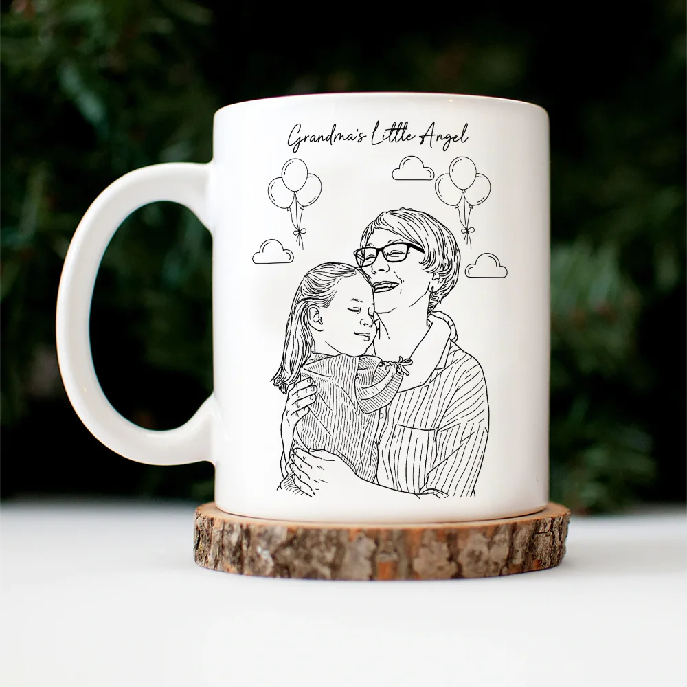 Gift For Mother,Gift For Father,Gift For Grandma,Gift For Grandpa,Love,Happy,Custom Photo - Custom Photo Outline Sketch Mom Dad Baby Family Portrait Line Art - Personalized Mug