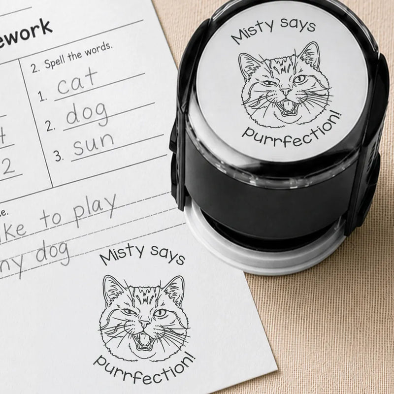 Art Design,Teacher,Inspirational,Back To School,Photo - Outline Sketch - Custom Photo Outline Sketch Teacher Says Pawsome Purrfect Work - Personalized Stamp