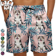 Pet Lovers, Family, Summer - Custom Photo Palm Leaf Vacation Vibe - Personalized Unisex Beach Shorts