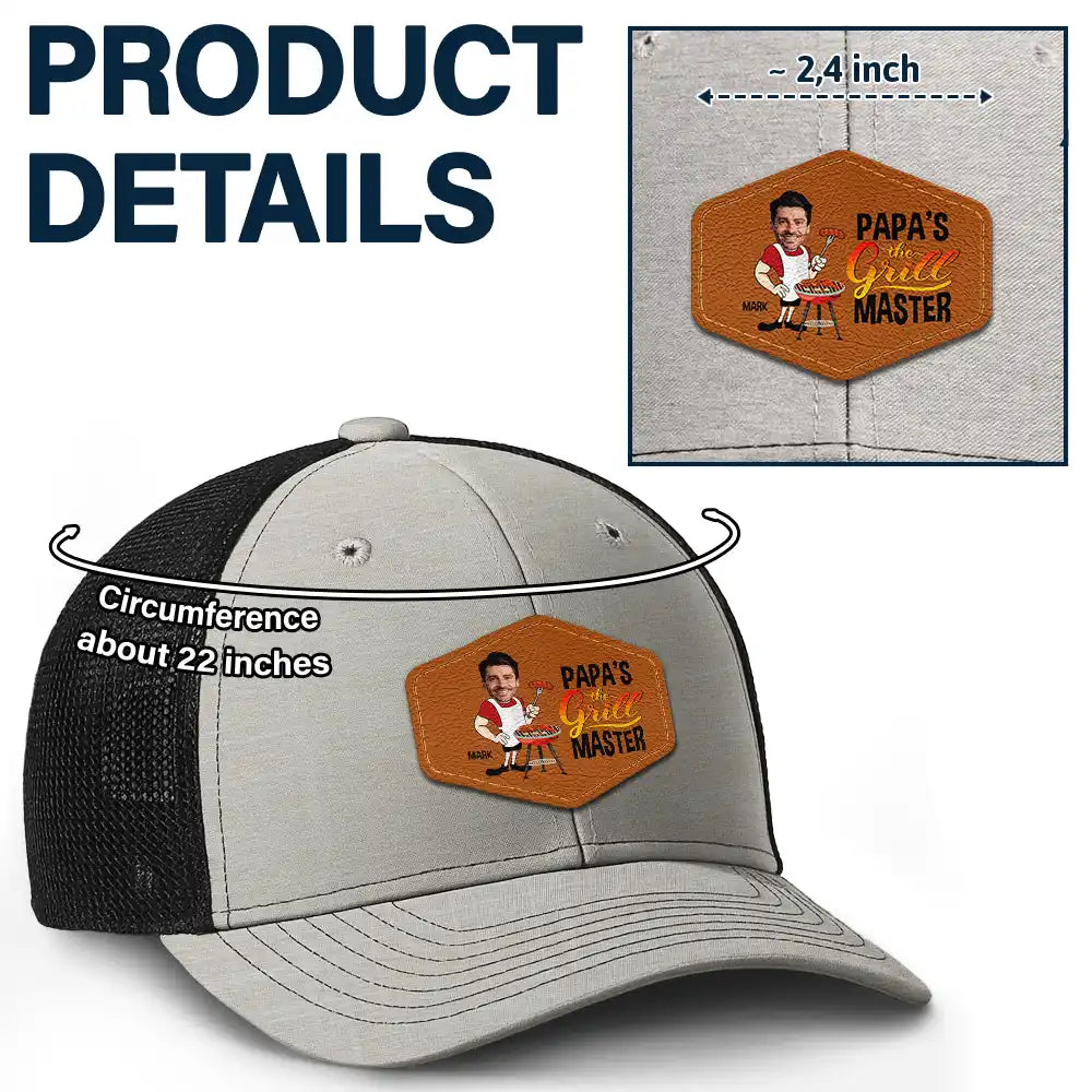 Gift For Father,Gift For Grandpa,Grilling - Custom Photo Papa The Grill Master BBQ Dad Grandpa - Personalized Leather Patch Hat