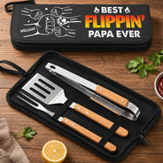 Gift For Father,Gift For Grandpa,Grandpa's Hobby,Dad's Hobby,Grilling,Non-Eng,Icon,Proud - Best Flippin Dad Ever - Personalized BBQ Tool Set With Storage Bag