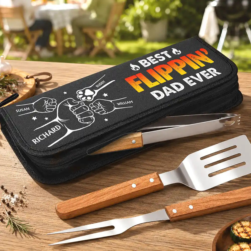 Gift For Father,Gift For Grandpa,Grandpa's Hobby,Dad's Hobby,Grilling,Non-Eng,Icon,Proud - Best Flippin Dad Ever - Personalized BBQ Tool Set With Storage Bag