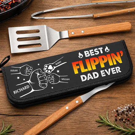 Best Flippin Dad Ever - Personalized BBQ Tool Set With Storage Bag