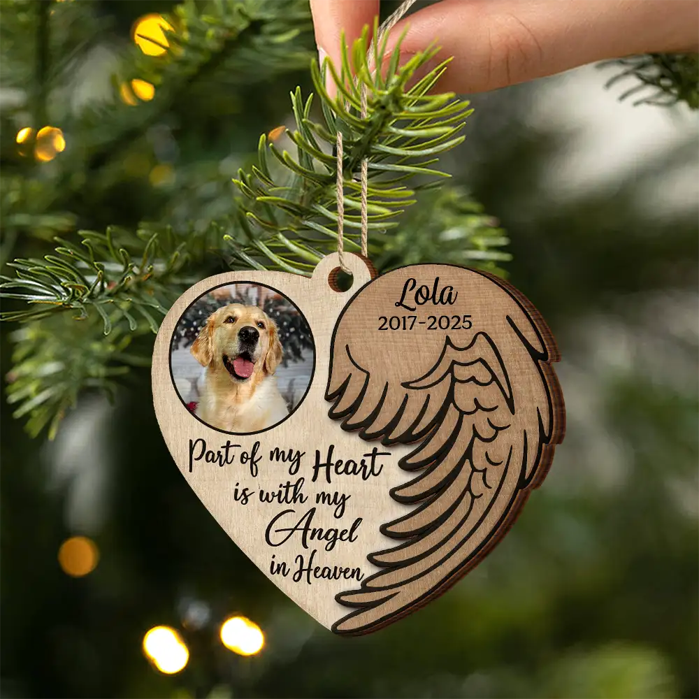 Memorial, Family, Parents, Gift For Grandparents, Sad, Christmas - Custom Photo Part Of My Heart Is With My Angel In Heaven - Personalized 2-Layered Wooden Ornament