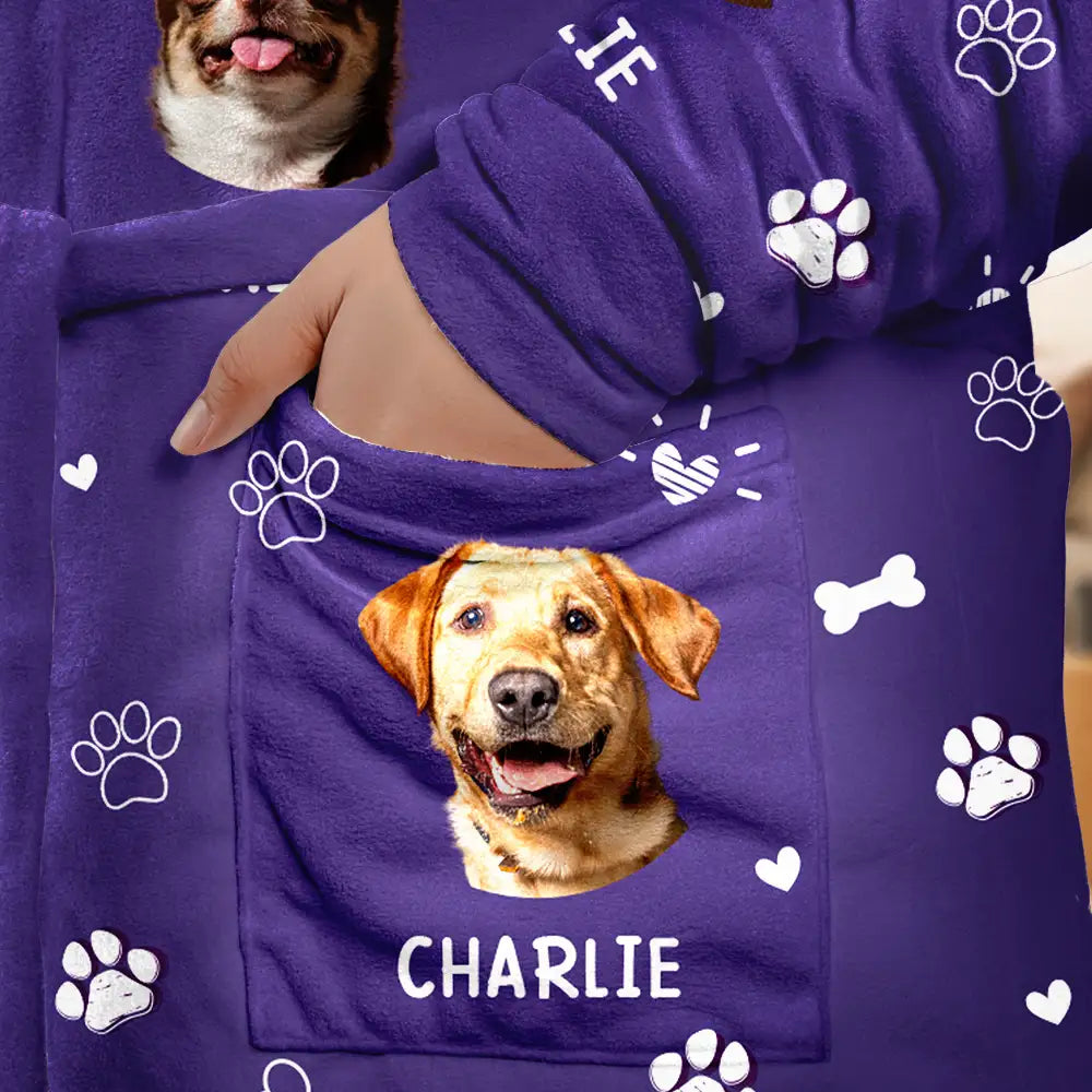 Pet Lovers, Custom Photo - Custom Photo Paw Prints In My Heart Pet Mom Dad Dog Cat Lover - Personalized Hooded Robe