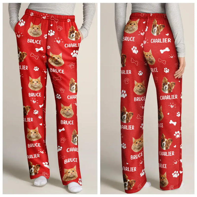 Pet Lovers, Custom Photo, Happy - Custom Photo Paw Prints In My Heart Pet Mom Dad Dog Cat Lover - Personalized Pajama Pants