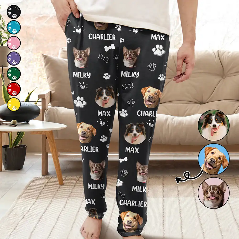 Pet Lovers, Custom Photo, Happy - Custom Photo Paw Prints In My Heart Pet Mom Dad Dog Cat Lover - Personalized Pajama Pants