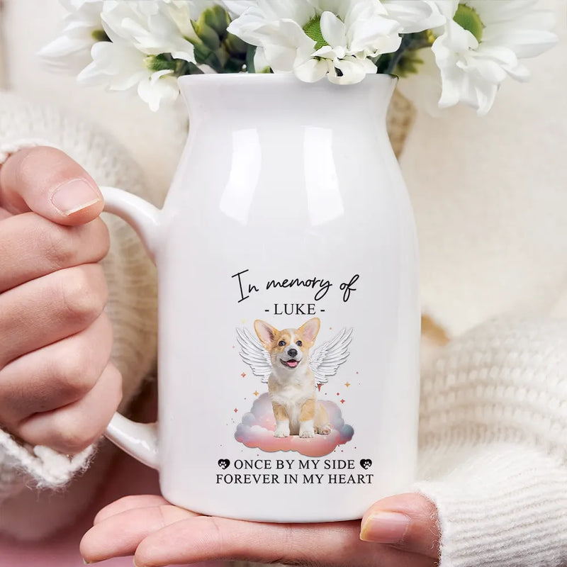 Sad,Memorial,Dog Lovers,Cat Lovers,Pet Lovers - Custom Photo Paw Prints On Our Hearts Memorial Dog Cat - Personalized Ceramic Flower Vase