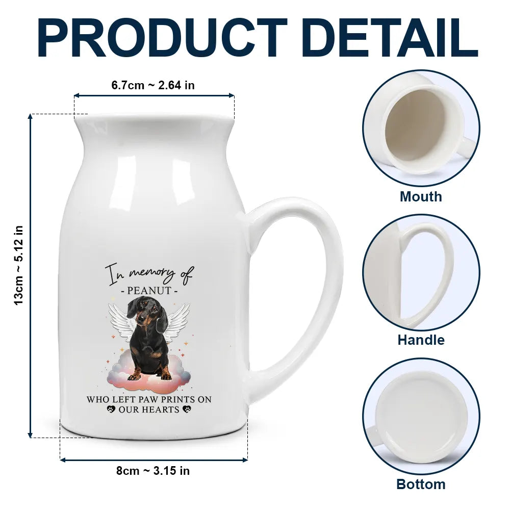 Sad,Memorial,Dog Lovers,Cat Lovers,Pet Lovers - Custom Photo Paw Prints On Our Hearts Memorial Dog Cat - Personalized Ceramic Flower Vase