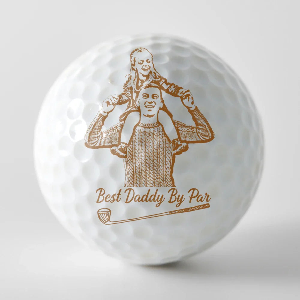Gift For Father, Sport Dad, Golf, Custom Photo, Happy - Custom Photo Pencil Drawing Best Dad By Par - Personalized Golf Ball