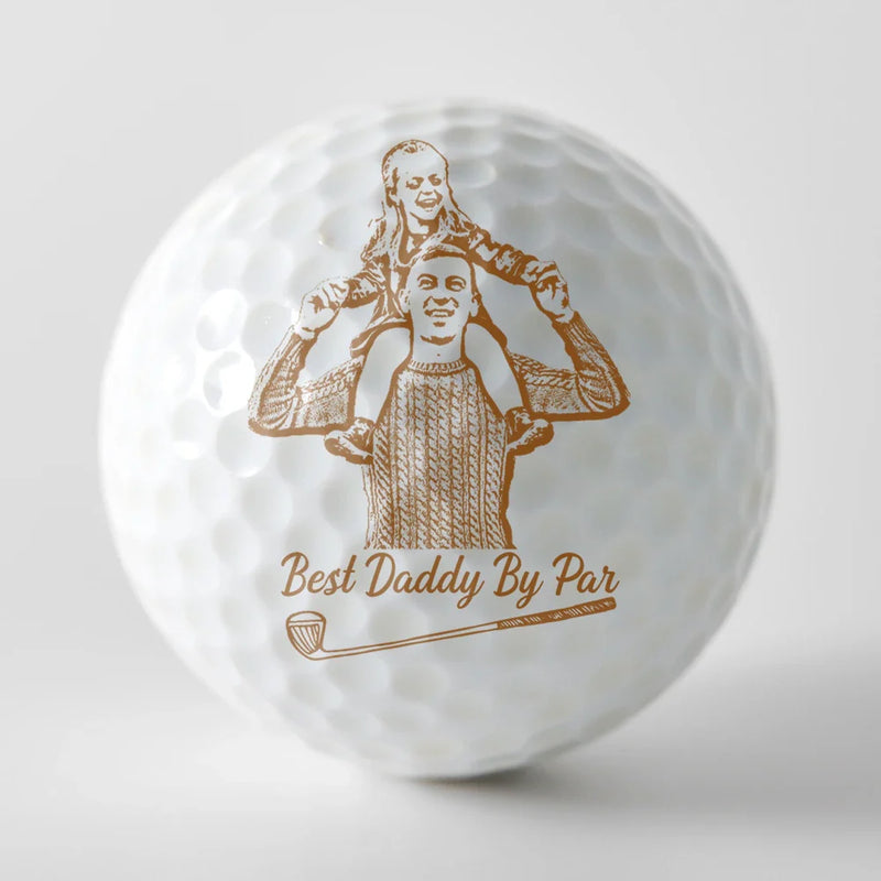 Gift For Father, Sport Dad, Golf, Custom Photo, Happy - Custom Photo Pencil Drawing Best Dad By Par - Personalized Golf Ball