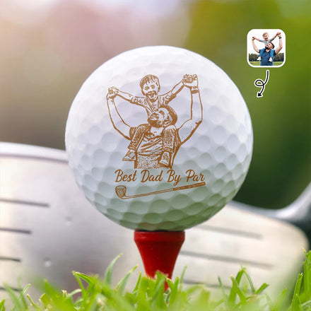 Custom Photo Pencil Drawing Best Dad By Par - Personalized Golf Ball