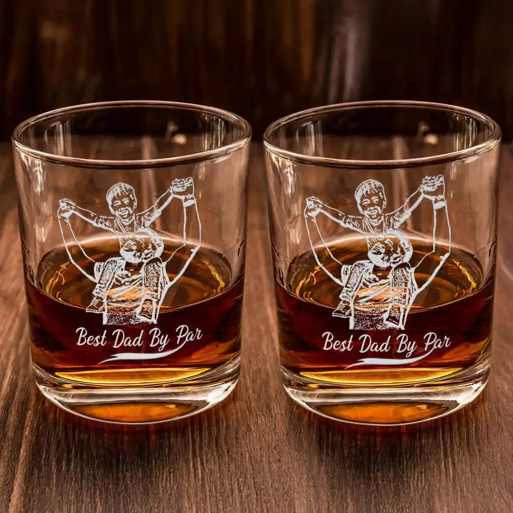 Custom Photo, Gift For Father, Happy - Custom Photo Pencil Drawing Best Dad Ever I Love You - Personalized Engraved Whiskey Glass