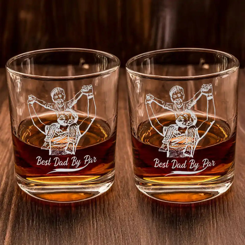 Custom Photo, Gift For Father, Happy - Custom Photo Pencil Drawing Best Dad Ever I Love You - Personalized Engraved Whiskey Glass
