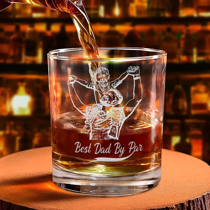 Custom Photo, Gift For Father, Happy - Custom Photo Pencil Drawing Best Dad Ever I Love You - Personalized Engraved Whiskey Glass