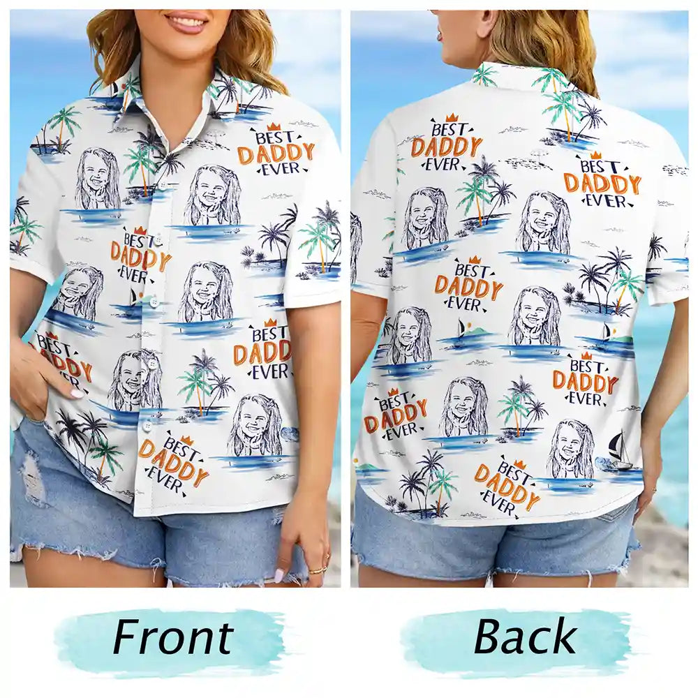 Gift For Husband,Gift For Yourself,Gift For Men,Gift For Grandpa,Gift For Father,Summer,Beach - Custom Photo Pencil Drawing Best Dad Grandpa Ever - Personalized Hawaiian Shirt