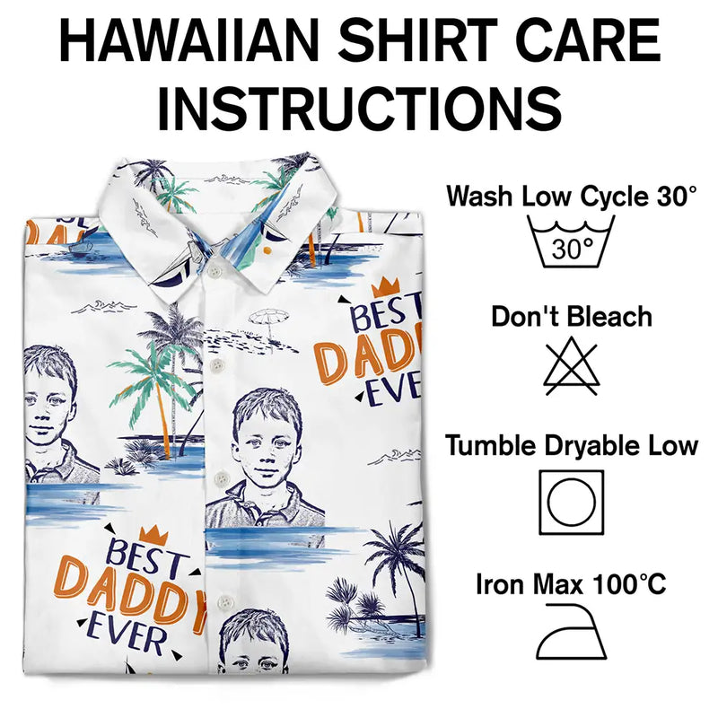 Gift For Husband,Gift For Yourself,Gift For Men,Gift For Grandpa,Gift For Father,Summer,Beach - Custom Photo Pencil Drawing Best Dad Grandpa Ever - Personalized Hawaiian Shirt