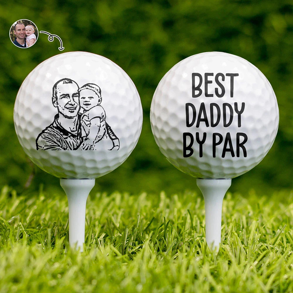 Happy,Sport Dad,Golf,Gift For Father,Gift For Men - Custom Photo Pencil Drawing Best Daddy By Par - Personalized Golf Ball