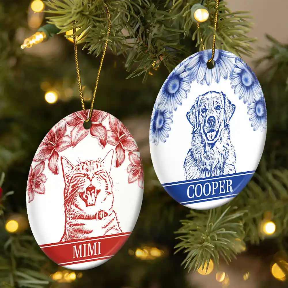 Gift For Yourself,Gift For Women,Gift For Men,Gift For Daughter,Gift For Kids,Gift For Son,Gift For Sibling,Gift For Sisters,Gift For Brothers,Family,Gift For Bestie,Christmas,Dog Lovers,Pet Lovers,Cat Lovers,Love - Custom Photo Pencil Drawing Birth Flower Family Portrait - Personalized Circle Ceramic Ornament