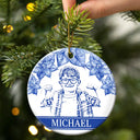 Gift For Yourself,Gift For Women,Gift For Men,Gift For Daughter,Gift For Kids,Gift For Son,Gift For Sibling,Gift For Sisters,Gift For Brothers,Family,Gift For Bestie,Christmas,Dog Lovers,Pet Lovers,Cat Lovers,Love - Custom Photo Pencil Drawing Birth Flower Family Portrait - Personalized Circle Ceramic Ornament