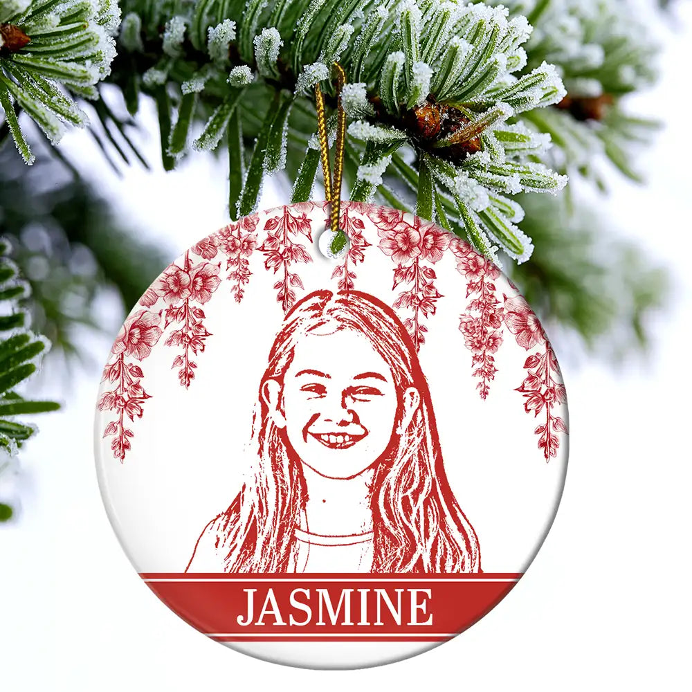 Gift For Yourself,Gift For Women,Gift For Men,Gift For Daughter,Gift For Kids,Gift For Son,Gift For Sibling,Gift For Sisters,Gift For Brothers,Family,Gift For Bestie,Christmas,Dog Lovers,Pet Lovers,Cat Lovers,Love - Custom Photo Pencil Drawing Birth Flower Family Portrait - Personalized Circle Ceramic Ornament