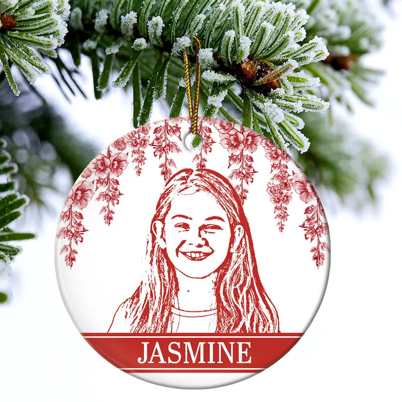 Gift For Yourself,Gift For Women,Gift For Men,Gift For Daughter,Gift For Kids,Gift For Son,Gift For Sibling,Gift For Sisters,Gift For Brothers,Family,Gift For Bestie,Christmas,Dog Lovers,Pet Lovers,Cat Lovers,Love - Custom Photo Pencil Drawing Birth Flower Family Portrait - Personalized Circle Ceramic Ornament