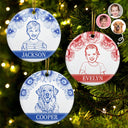 Gift For Yourself,Gift For Women,Gift For Men,Gift For Daughter,Gift For Kids,Gift For Son,Gift For Sibling,Gift For Sisters,Gift For Brothers,Family,Gift For Bestie,Christmas,Dog Lovers,Pet Lovers,Cat Lovers,Love - Custom Photo Pencil Drawing Birth Flower Family Portrait - Personalized Circle Ceramic Ornament