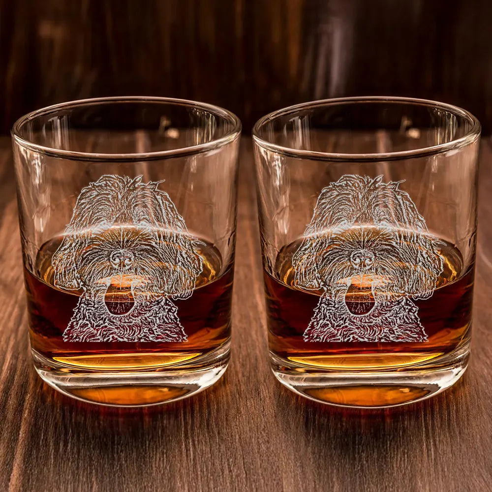 Custom Photo, Pet Lovers, Pet Dad, Dog Lovers, Happy - Custom Photo Pencil Drawing Dog Cat Portrait - Personalized Engraved Whiskey Glass