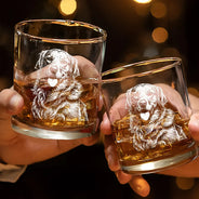 Custom Photo Pencil Drawing Dog Cat Portrait - Personalized Engraved Whiskey Glass