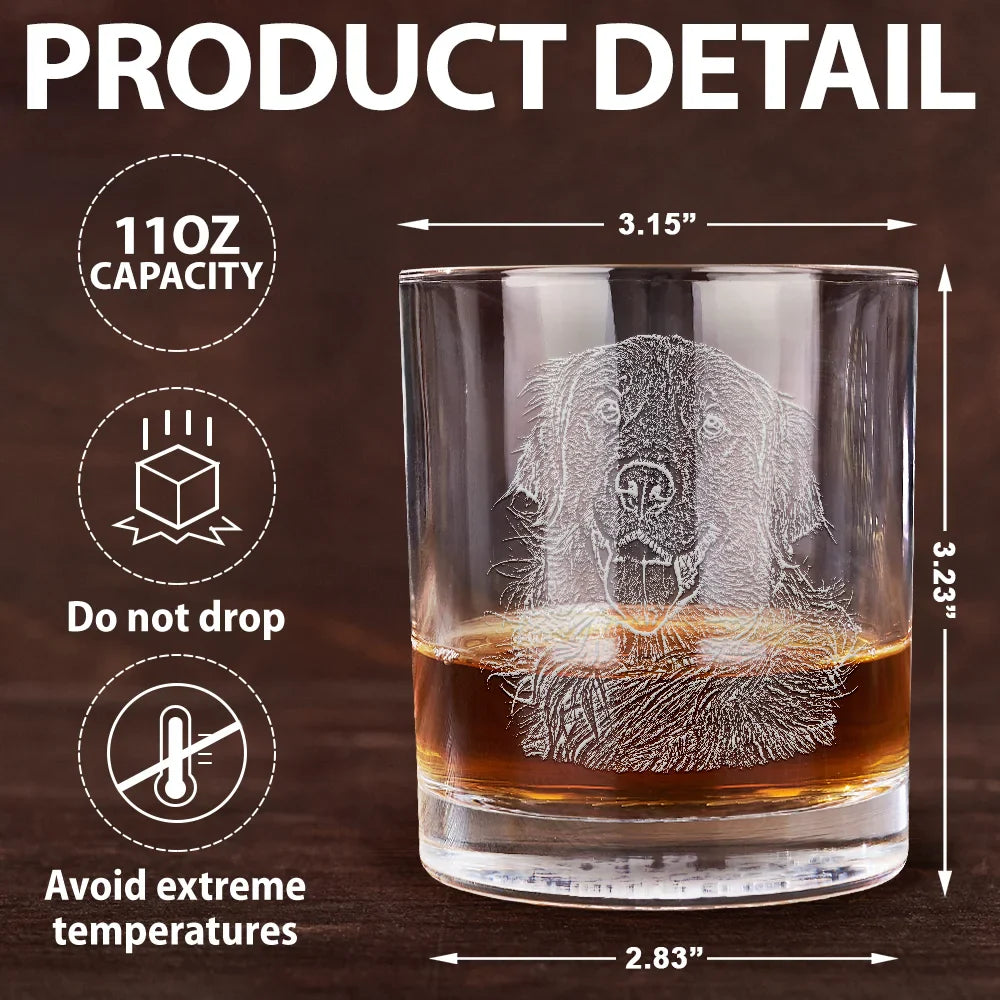 Custom Photo, Pet Lovers, Pet Dad, Dog Lovers, Happy - Custom Photo Pencil Drawing Dog Cat Portrait - Personalized Engraved Whiskey Glass