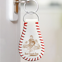 Gift For Father,Sport Dad,Baseball - Custom Photo Pencil Drawing Engraved Best Dad Grandpa Ever - Personalized Leather Baseball Keychain