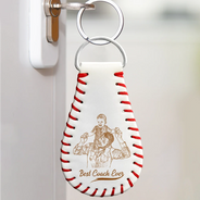 Gift For Father,Sport Dad,Baseball - Custom Photo Pencil Drawing Engraved Best Dad Grandpa Ever - Personalized Leather Baseball Keychain