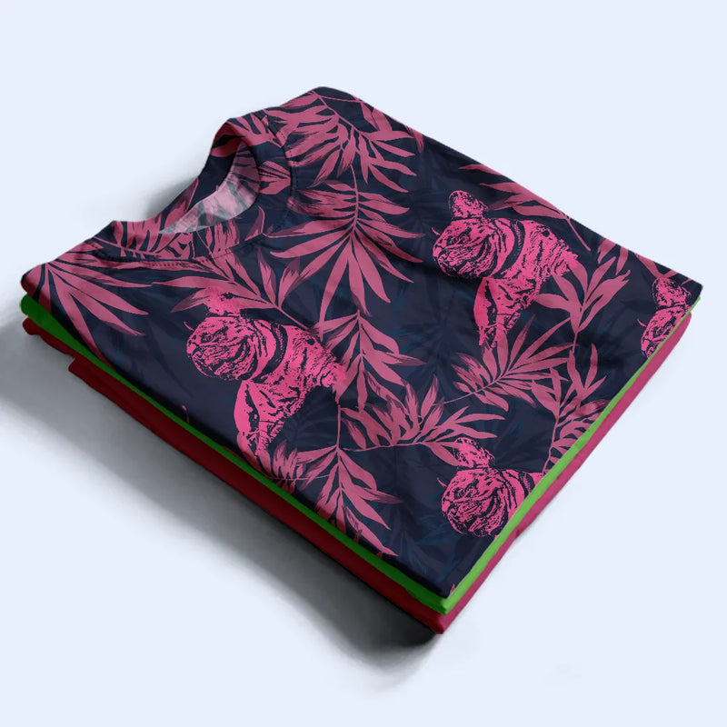 Pet Lovers, Family, Summer - Custom Photo Pencil Drawing Palm Leaf Vacation Vibe - Personalized Full Print T Shirt