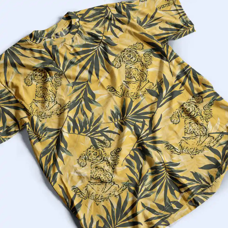 Pet Lovers, Family, Summer - Custom Photo Pencil Drawing Palm Leaf Vacation Vibe - Personalized Full Print T Shirt