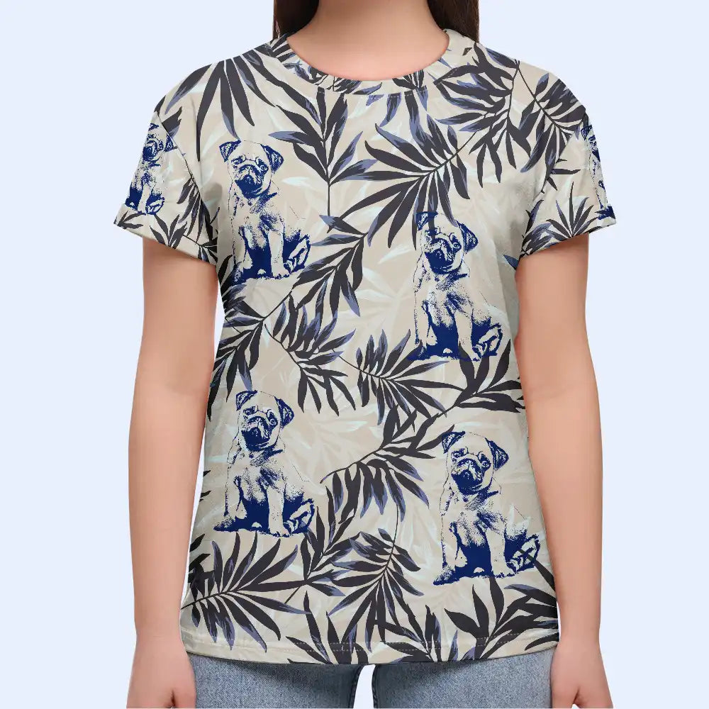 Pet Lovers, Family, Summer - Custom Photo Pencil Drawing Palm Leaf Vacation Vibe - Personalized Full Print T Shirt