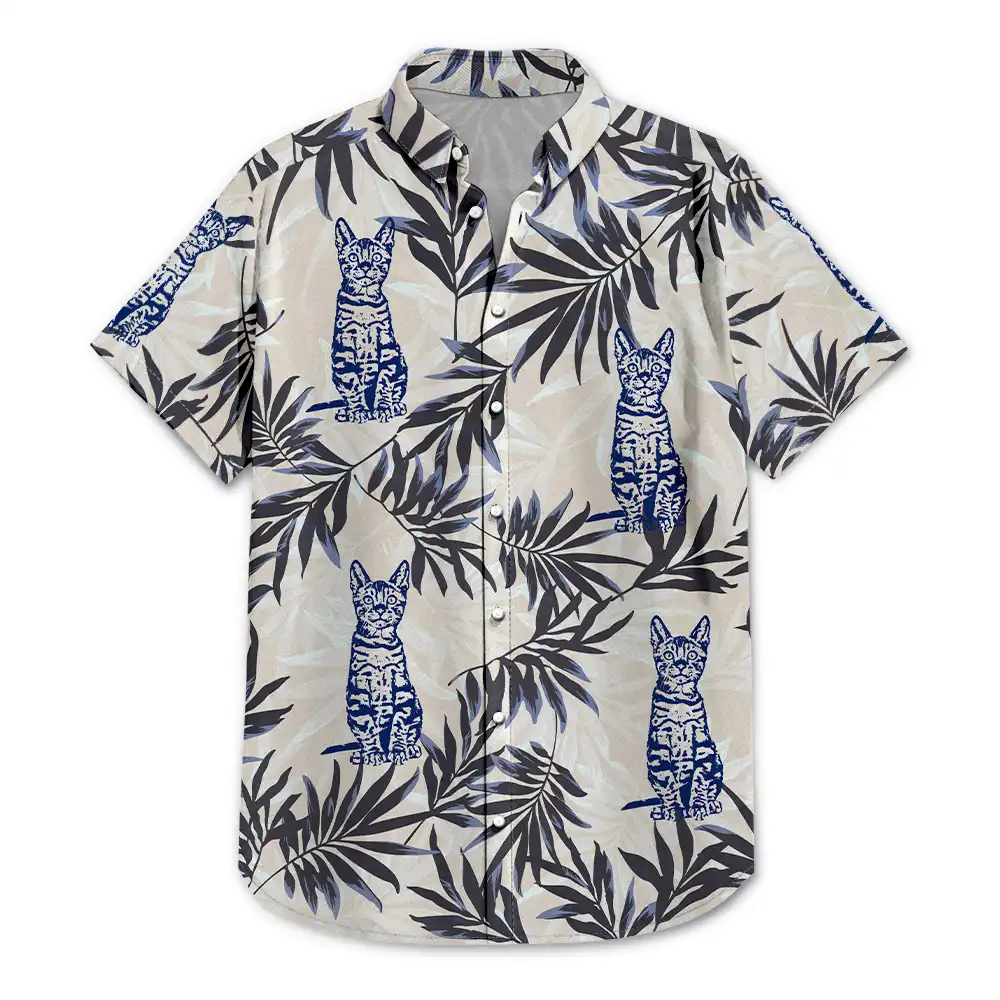 Pet Lovers,Family,Summer - Custom Photo Pencil Drawing Palm Leaf Vacation Vibe - Personalized Hawaiian Shirt