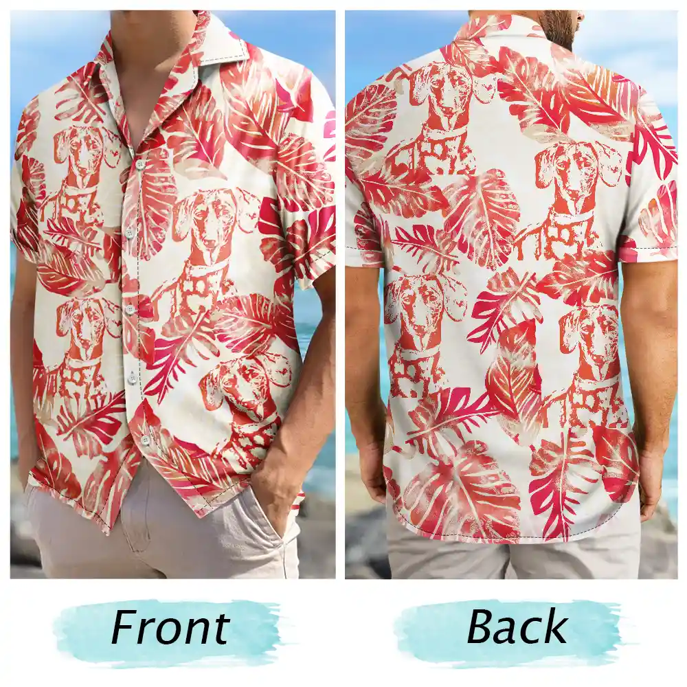 Pet Lovers,Family,Summer - Custom Photo Pencil Drawing Palm Leaf Vacation Vibe - Personalized Hawaiian Shirt