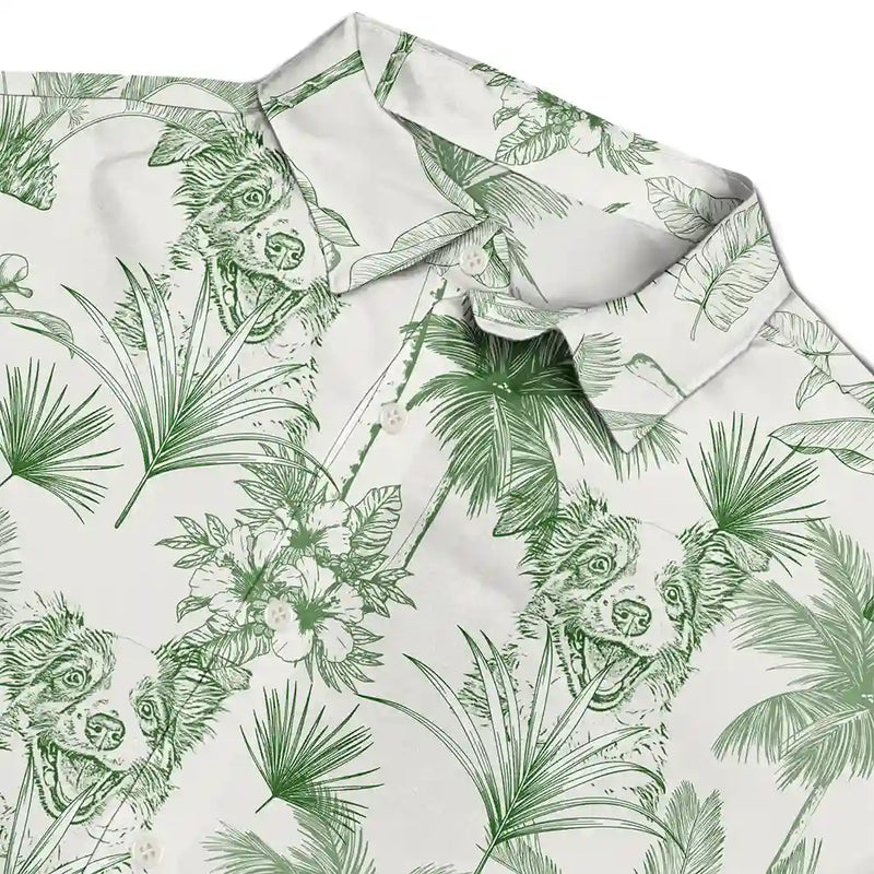 Gift For Couples, Gift For Husband, Gift For Wife, Gift For Boyfriend, Gift For Girlfriend, Gift For Yourself, Gift For Women, Gift For Men, Gift For Mother, Gift For Grandpa, Gift For Father, Gift For Grandma, Pet Lovers, Pet Mom, Pet Dad, Dog Lovers, Dog Mom, Dog Dad, Cat Lovers, Cat Mom, Cat Dad, Happy - Custom Photo Pencil Drawing Toile De Jouy Pattern Family Pet - Personalized Hawaiian Shirt