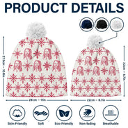 Gift For Yourself,Gift For Women,Gift For Men,Pet Lovers,Pet Mom,Pet Dad,Dog Lovers,Dog Mom,Dog Dad,Cat Mom,Cat Lovers,Cat Dad,Love,Christmas - Custom Photo Pencil Drawing Toile De Jouy Snowflakes - Personalized Bobble Beanie Hat