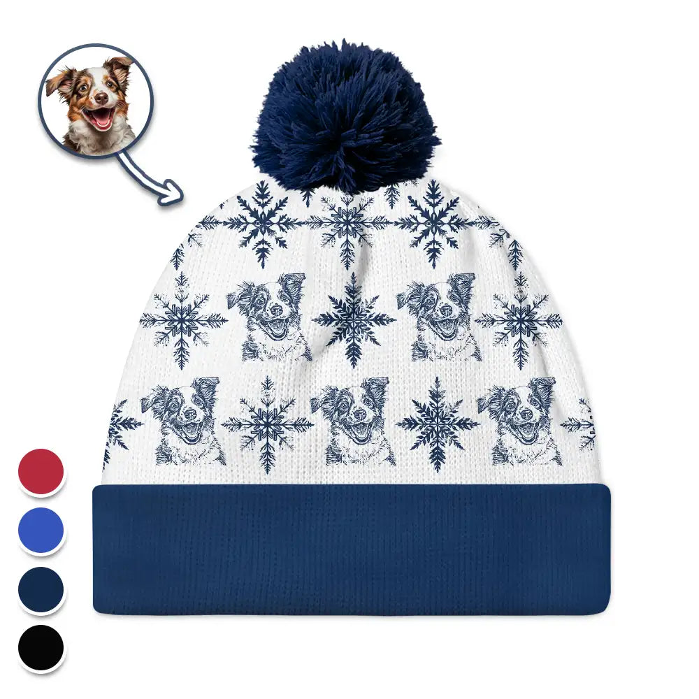 Custom Photo Pencil Drawing Toile De Jouy Snowflakes - Personalized Bobble Beanie Hat