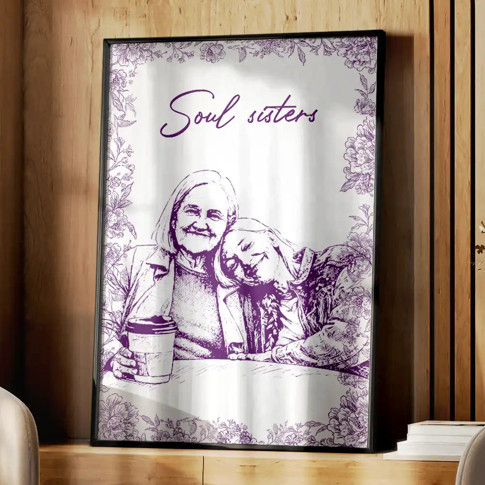 Gift For Bestie,Old Best friends,Gift For Sisters,Custom Photo,Happy - Custom Photo Pencil Sketch A True Friendship Is A Journey Without An End - Personalized Poster