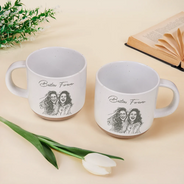 Gift For Bestie,Old Best friends,Gift For Sisters,Custom Photo,Happy - Custom Photo Pencil Sketch A True Friendship Is A Journey Without An End - Personalized Pottery Mug