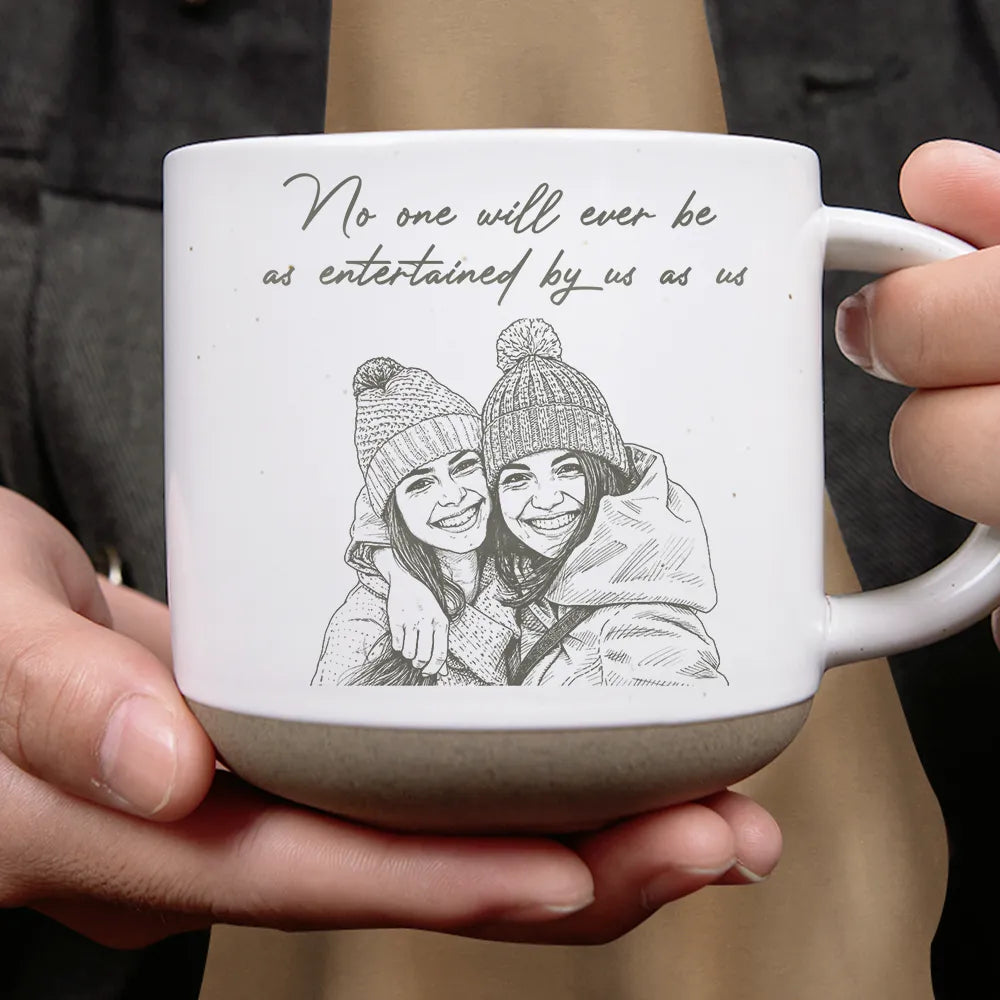 Gift For Bestie,Old Best friends,Gift For Sisters,Custom Photo,Happy - Custom Photo Pencil Sketch A True Friendship Is A Journey Without An End - Personalized Pottery Mug
