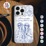 Gift For Bestie,Old Best friends,Gift For Sisters,Happy,Custom Photo - Custom Photo Pencil Sketch A True Friendship Is A Journey Without An End - Personalized Clear Phone Case