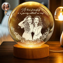 Gift For Bestie,Old Best friends,Gift For Sisters,Custom Photo,Happy - Custom Photo Pencil Sketch A True Friendship Is A Journey Without An End - Personalized Crystal Globe Lamp