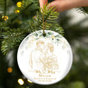 First Christmas,Art Design,Christmas,Romantic,Gift For Couples,Photo - Pencil Sketch - Remove BG - Custom Photo Pencil Sketch Always & Forever Couple First Christmas - Personalized Circle Ceramic Ornament